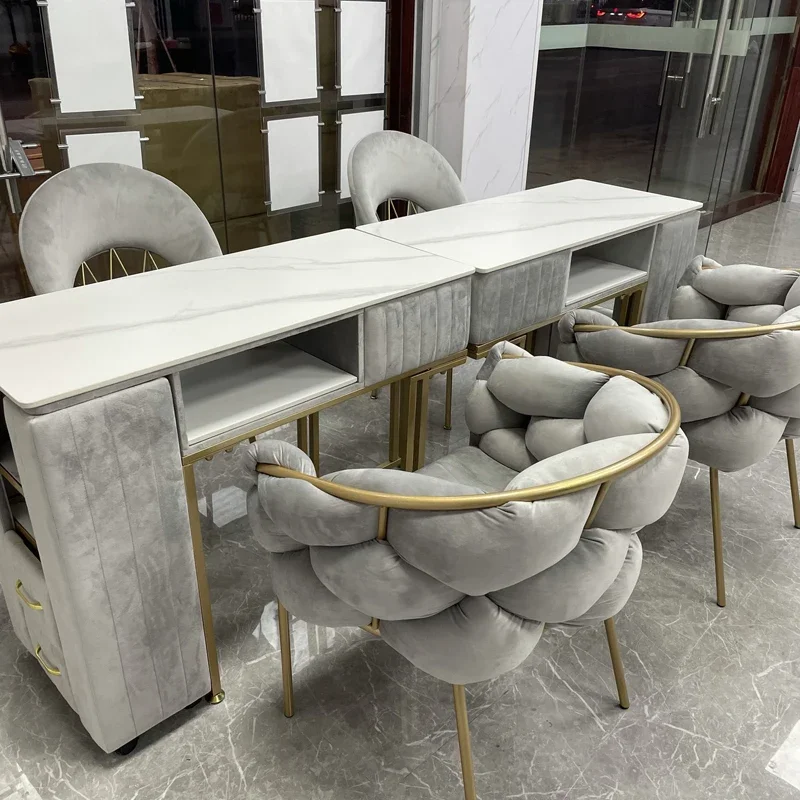 Light Luxury Nail Table Manicure Furniture For Beauty Salon Professional Manicure Table Double Layer With Drawer Nail Tables