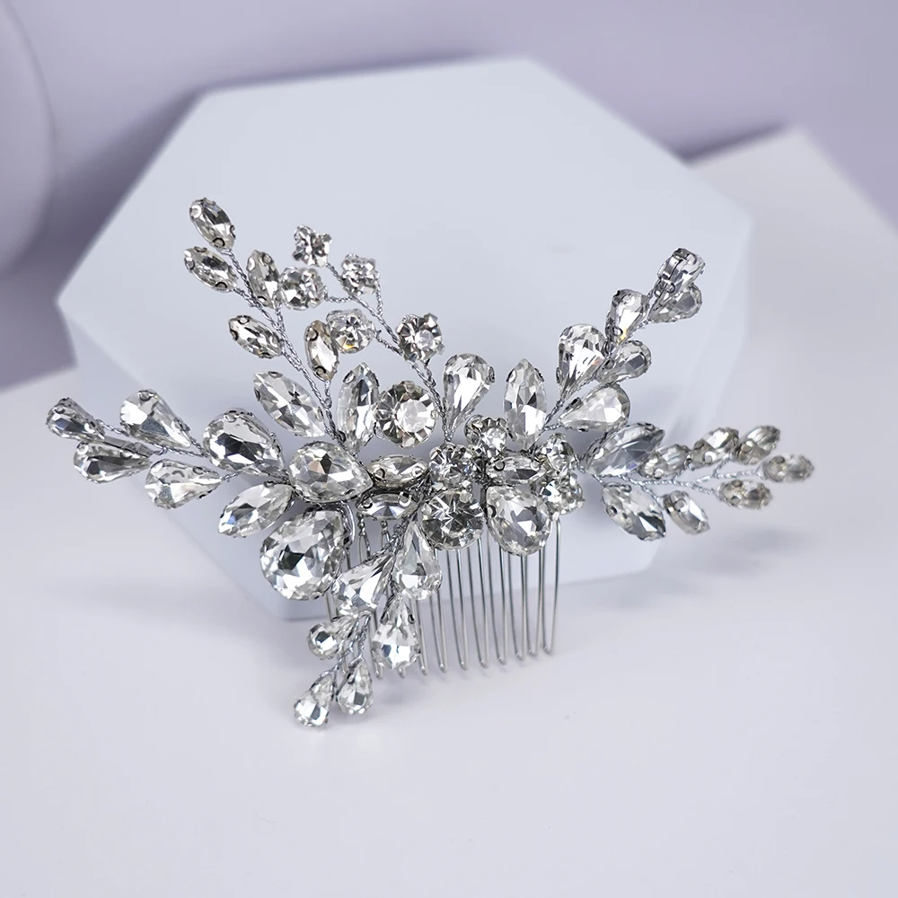 Bride Wedding Crystal Hair Comb Silver Full Rhinestone Bridal Bridesmaids Handmade Hair Clip Accessories Women