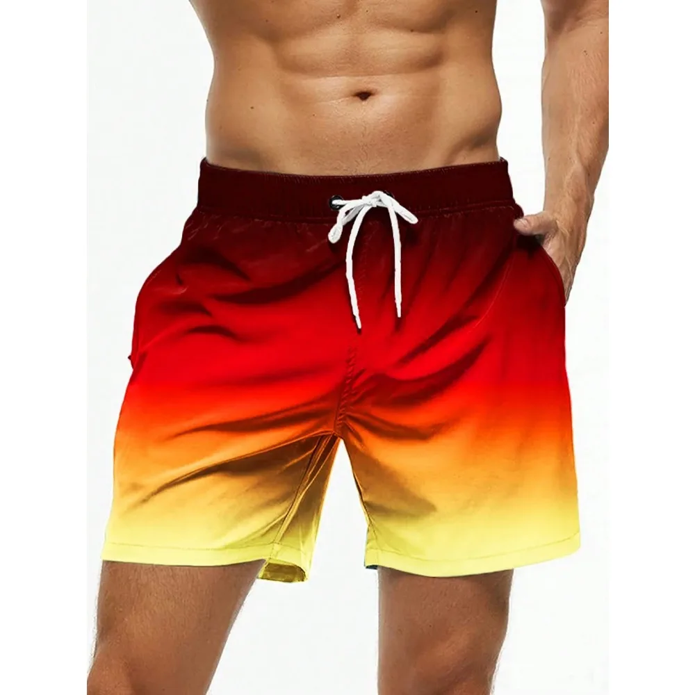 Men's Beach Shorts Gradient Color Block Drawstring Summer Men's swim Trunks Elastic Waist 3D Print  Breathable Short Streetwear 5