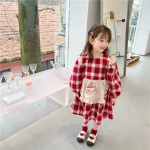 

Children's Plaid Dress 2022 Spring Spanish Baby Clothes Long Sleeve Party Girls Dresses Cute Toddler Princess Cotton Red Frock