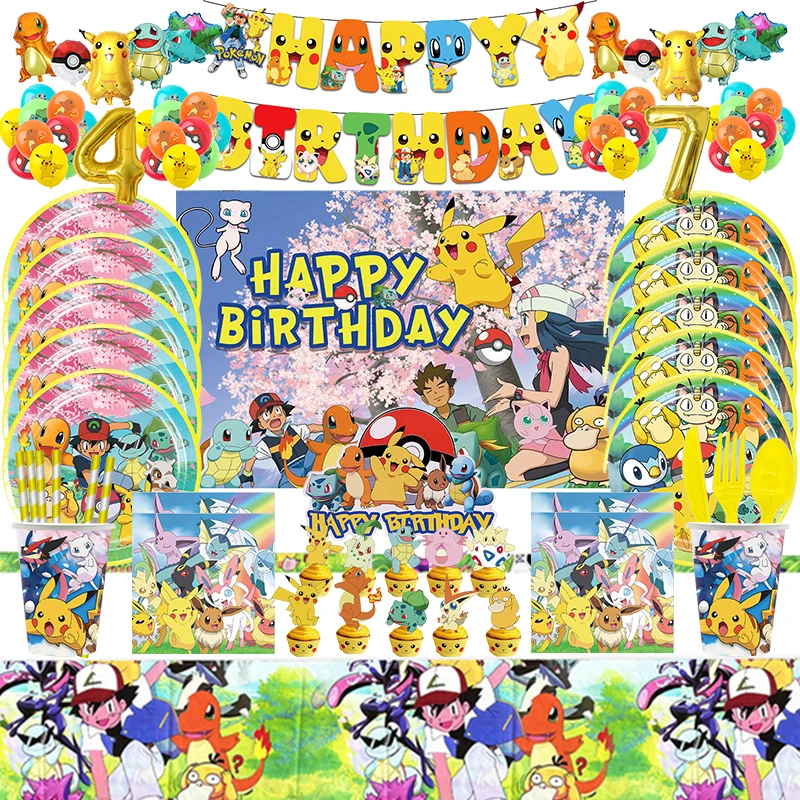 Pokemon Festa Di Compleanno Decorazione Forniture Pikachu Squirtle Charmander Foil Balloon Pokemon Go Stoviglie Pikachu Baby Shower Dec