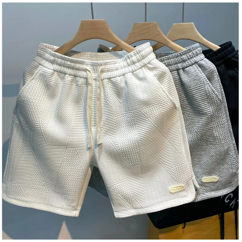 Summer Running Shorts Wavy Pattern Rope Loose Men's Casual Jogging Shorts Quick Dry Wicks Sports Shorts 2