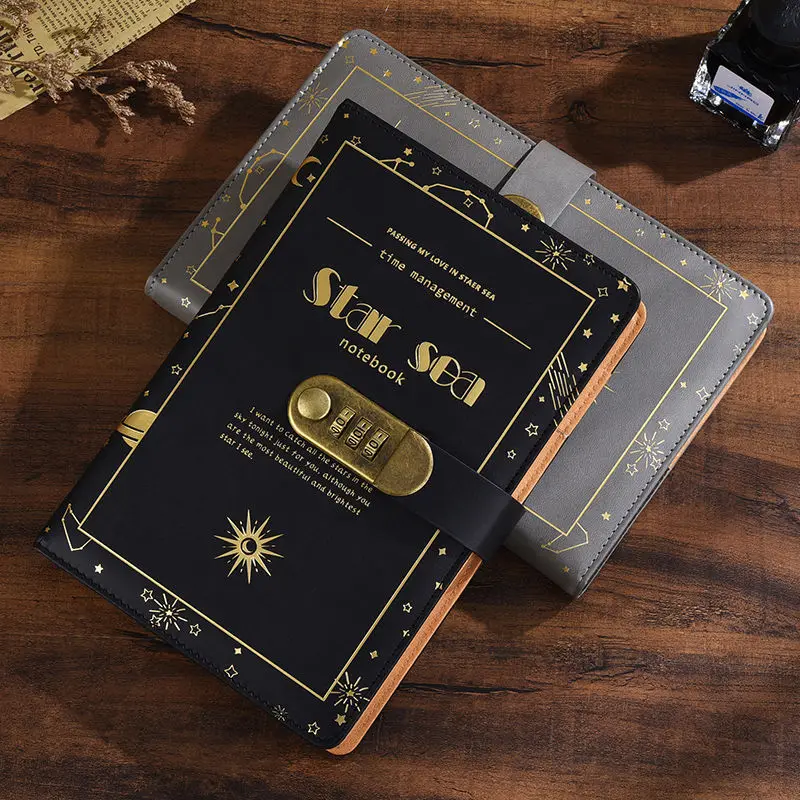A5 Retro Password Book Student Diary with Lock High-value Notepad Creative High-end Notebook Book Stationery