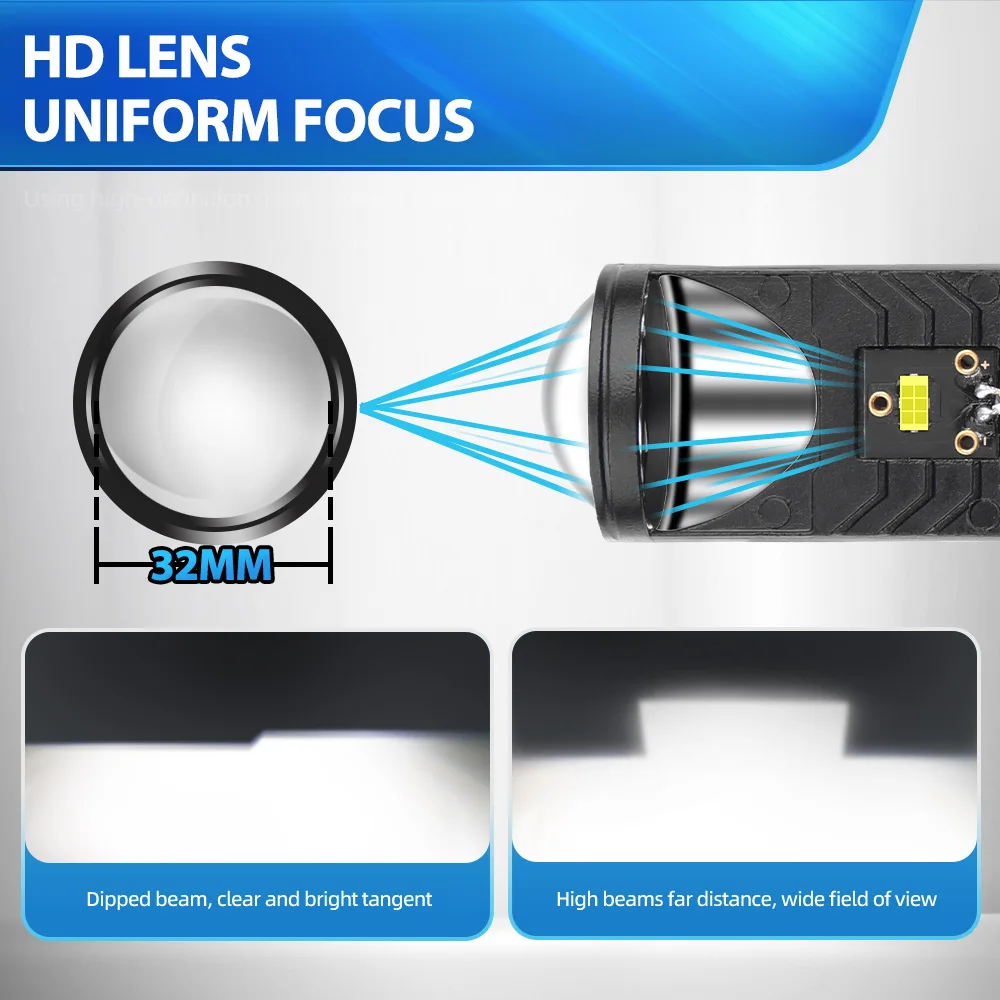 1/2Pcs H4 LED Projector Lens Auto Bulb Headlight Car 12V 6000K 30000LM Conversion Kit Hi/Lo Beam Left Hand Drive