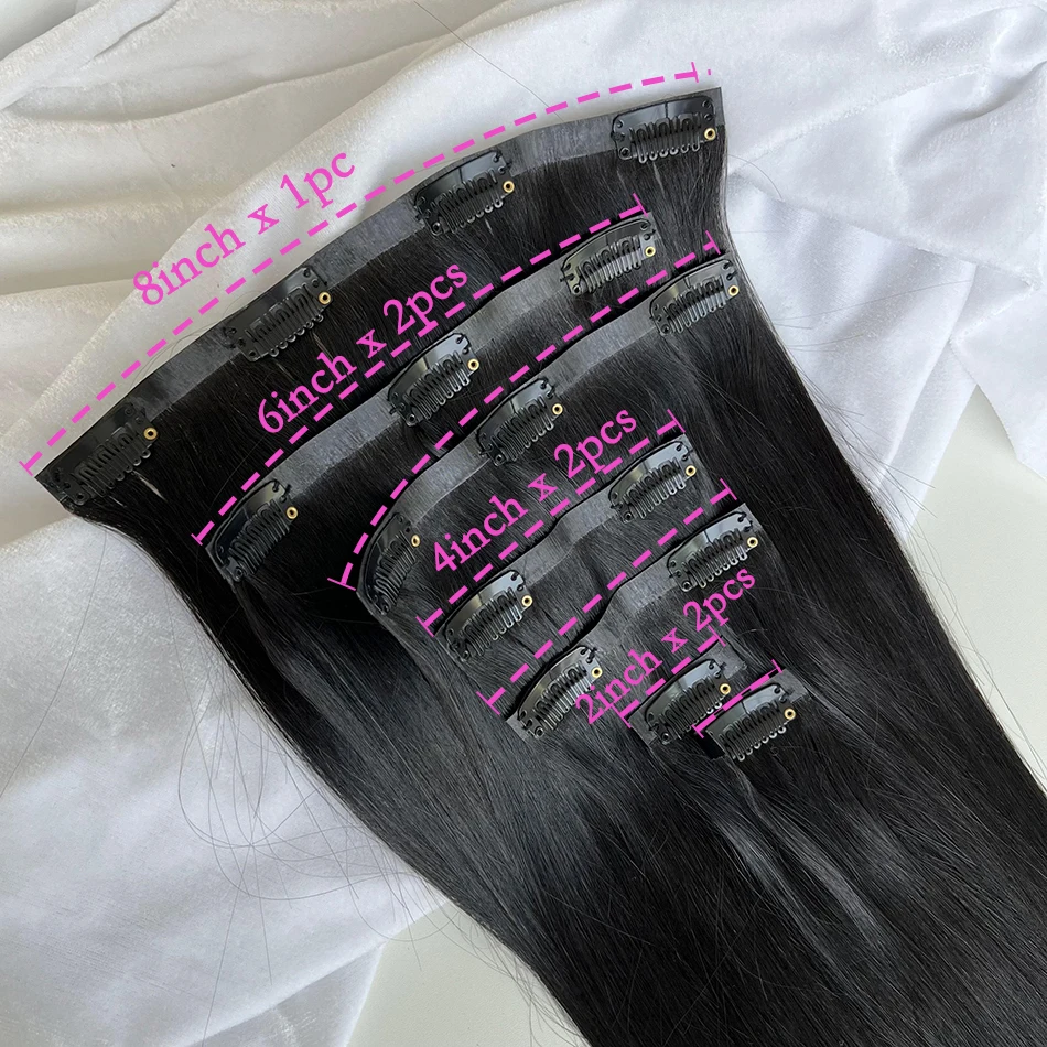 Extensions de cheveux humains naturels (100 g, non traités), 7 pièces/ensemble, clips invisibles, couleur #1B, longues, tissage PU, lisses._voghion.com