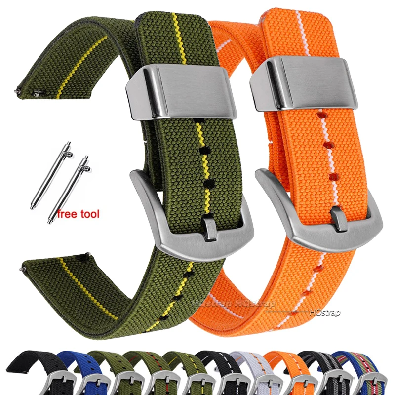 Mode Armband Streifen Ersatz Nylon Uhr Band Männer Frauen Silber Schwarz Pin Schnalle 18mm 20mm 22mm 24mm Quick Release Strap