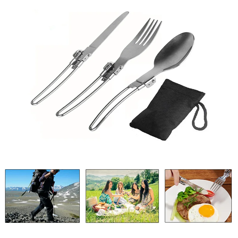 

Портативный складной нож, вилка, ложка, набор столовых приборов из нержавеющей стали, необходимая посуда для путешествий, кемпинга, пикника