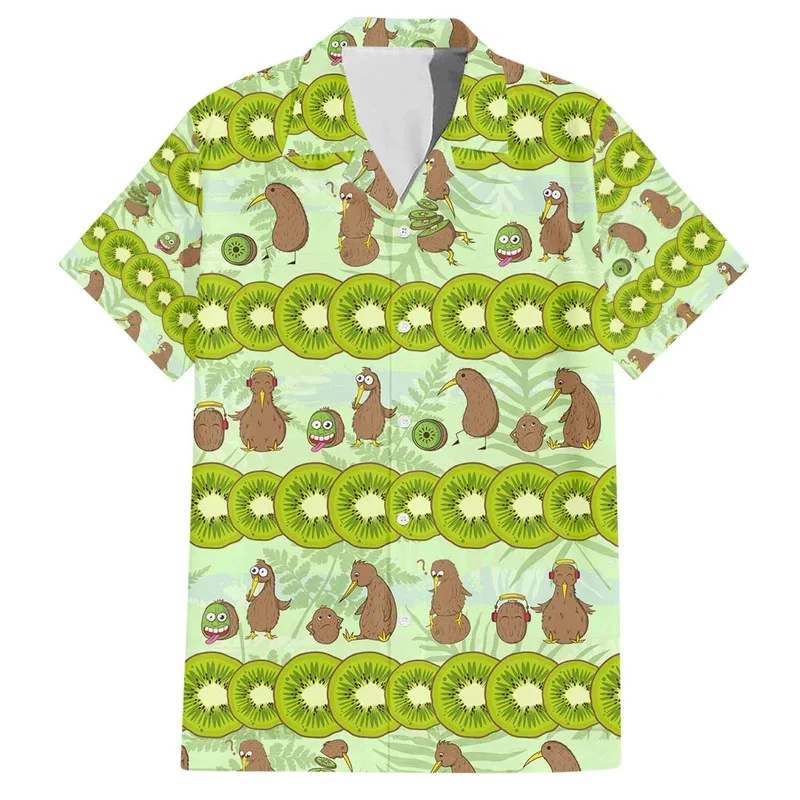 thumbnail image 1 of 2024 Camisas hawaianas para hombre, camisa de gran tamaño con dibujos animados de kiwi para niños, camiseta de playa de manga corta con estampado de moda, ropa para hombre, Camisa, 1 of 4