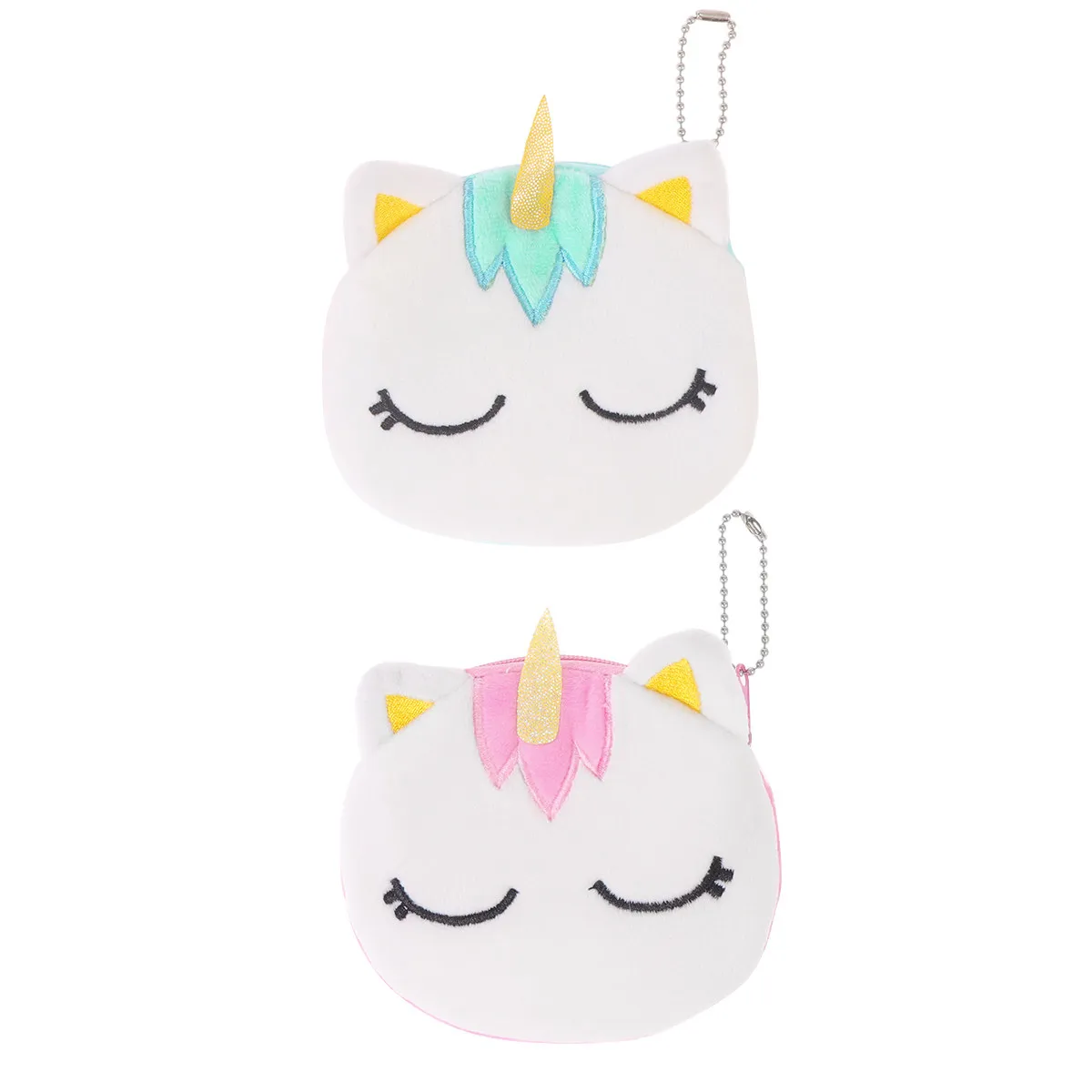 2Pcs 사랑스러운 유니콘 지퍼 파우치 미니 동전 지갑 어린이를위한 작은 일상용 지갑 십대 소녀 신용 카드 키 루즈