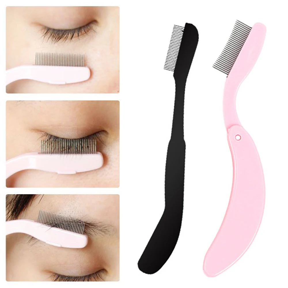 1PCS Foldable Ultra-fine Stainless Steel Teeth Eyelash Brush Eyelashes Extension Comb Eyelash Brush Steel Needle Comb