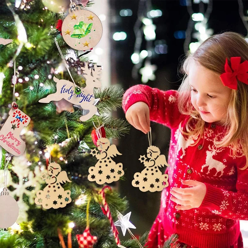 Description Picture 6 of item10Pcs Christmas Wooden Pendants Ornament Hollow Out Wooden Christmas Tree Pendants For DIY Crafts Christmas Decoration