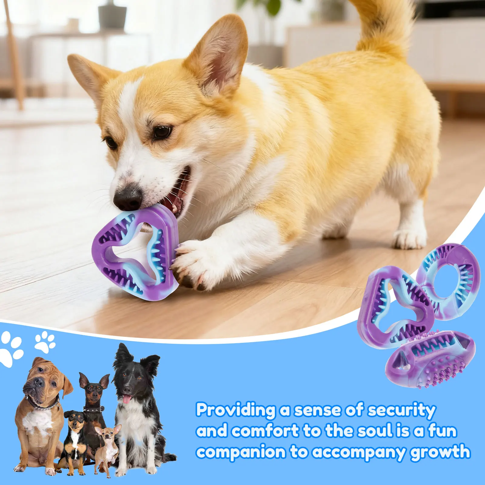 3 Pcs Puppy Chew Toys TPR Pet Dog Teething Toys 3 Shapes Stuffable Interactive Dog Teethers Pet Supplies for Dog Teeth Cleaning