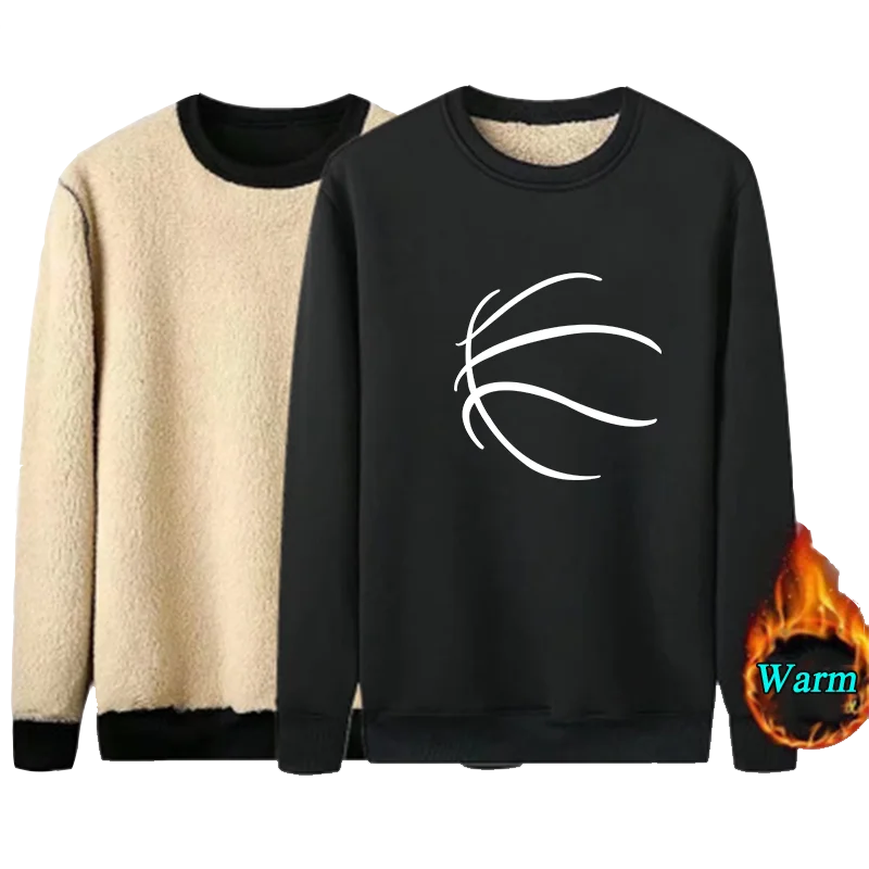 Fashion print Tracksuit Men Lamb Cashmere Winter Hooded Sweatshirt Thick Warm Sportswear Men Sets Male Casual Suit Two Piece Set