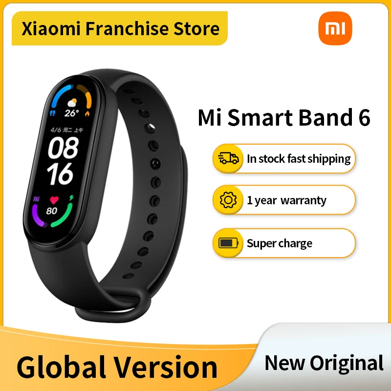 Смарт-браслет Xiaomi Mi Band 6 водонепроницаемый фитнес-трекер с AMOLED экраном цветов