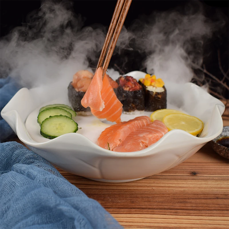 

Ceramic Tableware Dry Ice Tray Sashimi Ice Tray Creative Artistic Conception Dishes Molecular Cuisine Salmon Raw Ice Tray