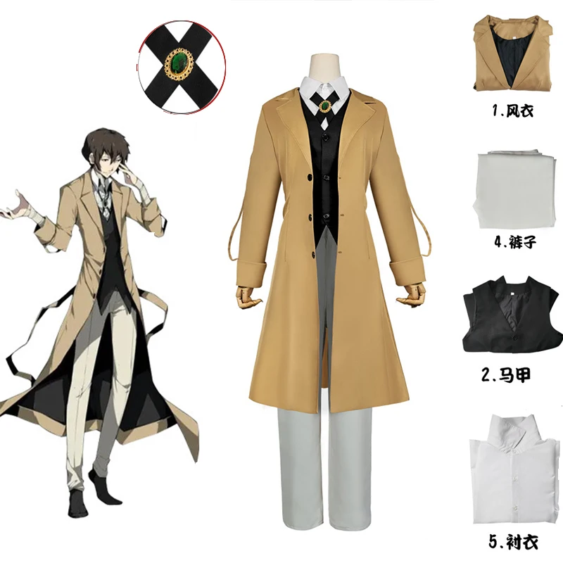 

Bungo Stray Dogs Dazai Osamu Cosplay Costume Long Jacket Coat Halloween Costumes for Women Men Anime