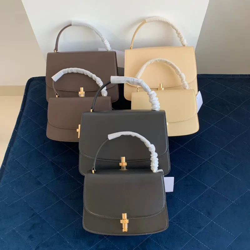 

Simple Solid Purses Clutch T-shape Metal Buckle Clamshell Genuine Leather Tofu Bag Fashion Elegant All-match Luxury Bolsos Mujer