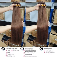 Extensions de Cheveux Humains Lisses avec Closure, Bundles Chocolat Marron, Tissage 100% Cheveux Humains, Frontal en Dentelle HD 4x4 13x4 3