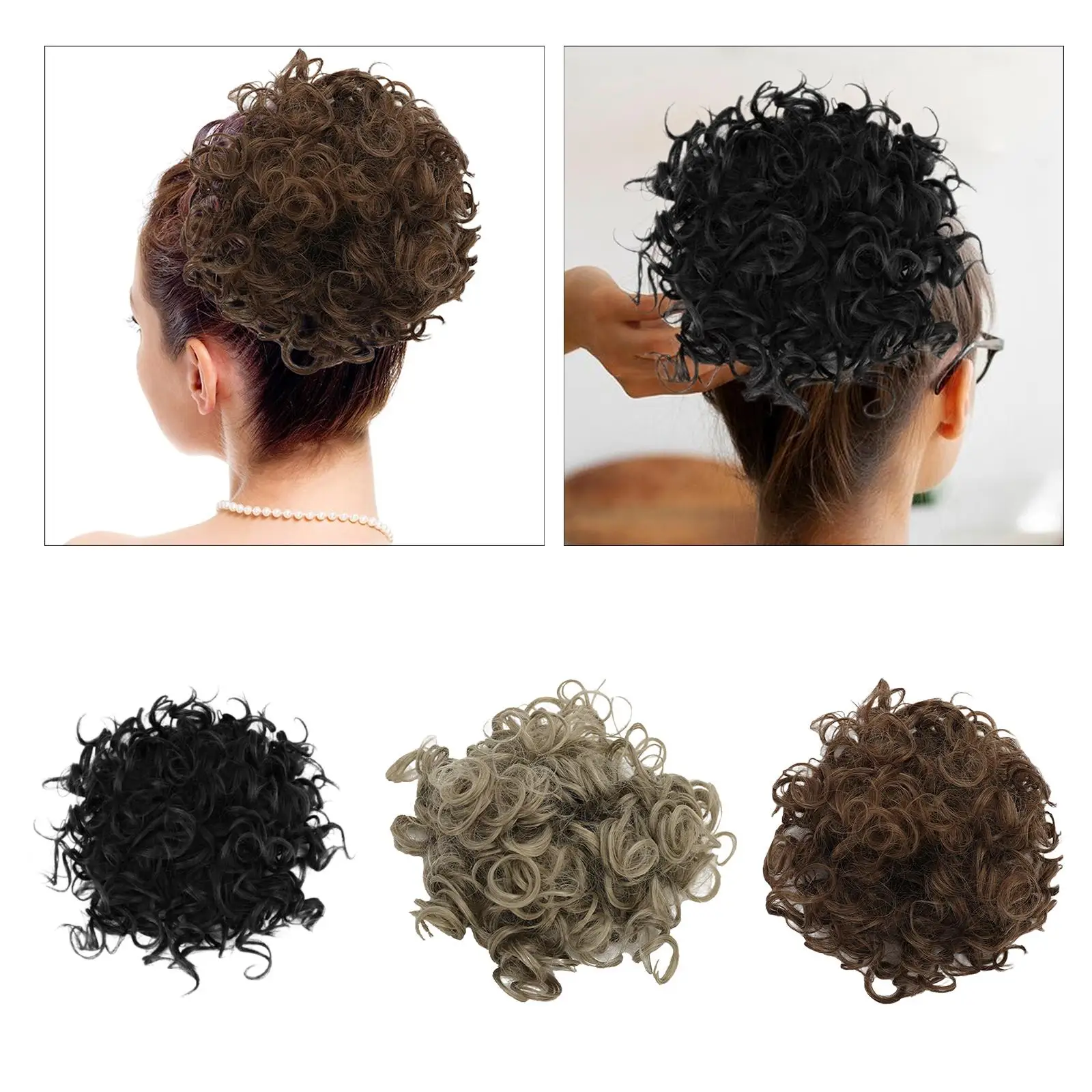  Curly Hair Bun Ponytail Hair Extension Short Bun Hairpieces Hair Bun Extension for Cosplay Prom Live Show Anniversary Dating 