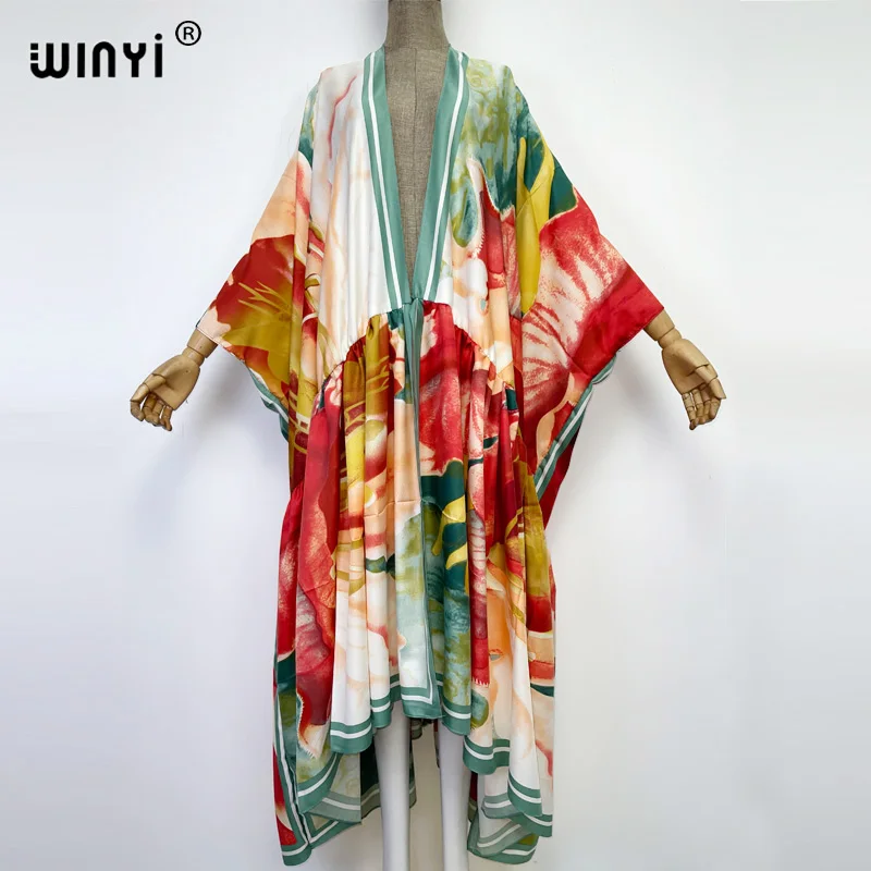 

WINYI Kuwait Women free size cardigan stitch robe Cocktail sexy Boho Maxi African Holiday Batwing Sleeve Silk feeling kimono