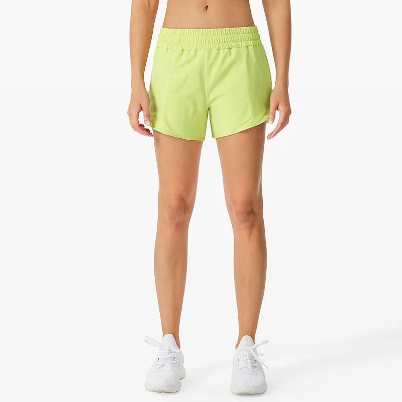 Solid Color Women Fitness Sports Shorts Quick Dry Breathable Workout Cycling Gym Yoga Shorts Two Pieces Of Mesh Breathable Fake