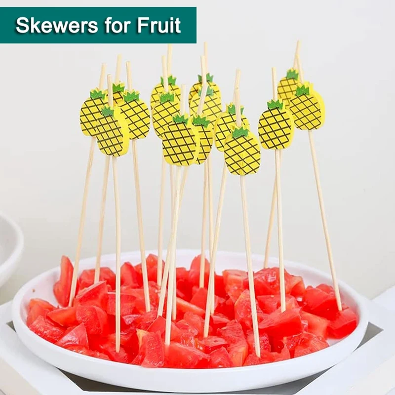 Cocktail Picks Handmade Bamboo Toothpicks 100Pcs 4.7 Inch Yellow Pineapples Easy To Use High Guality
