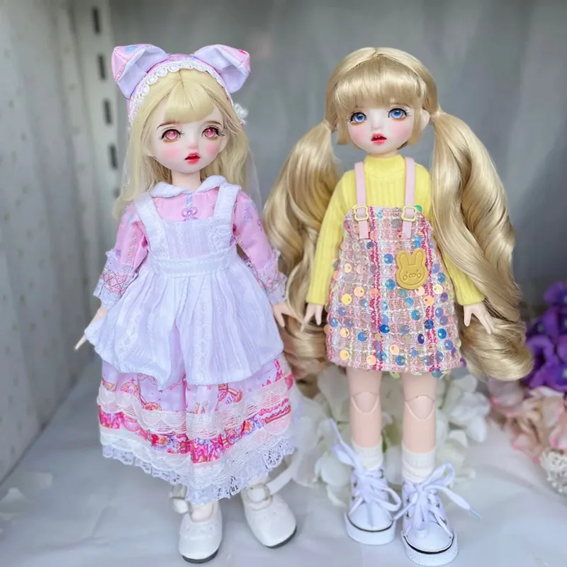 

New 28cm Cute Girl Doll Full Set 1/6 Bjd with Makeup Joints Doll with Clothes Suit Girls Diy Dress Up Toys