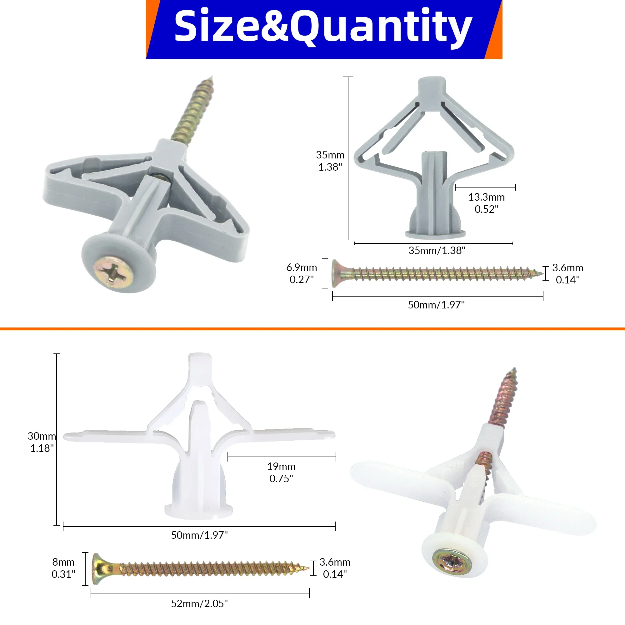 Plastic Expansion Screw 10 sets/pack Airplane Expansion Pipe Curtain Gypsum Board Hollow Wall 3.5*50+Anchor 8*50 Plugs Up Aging
