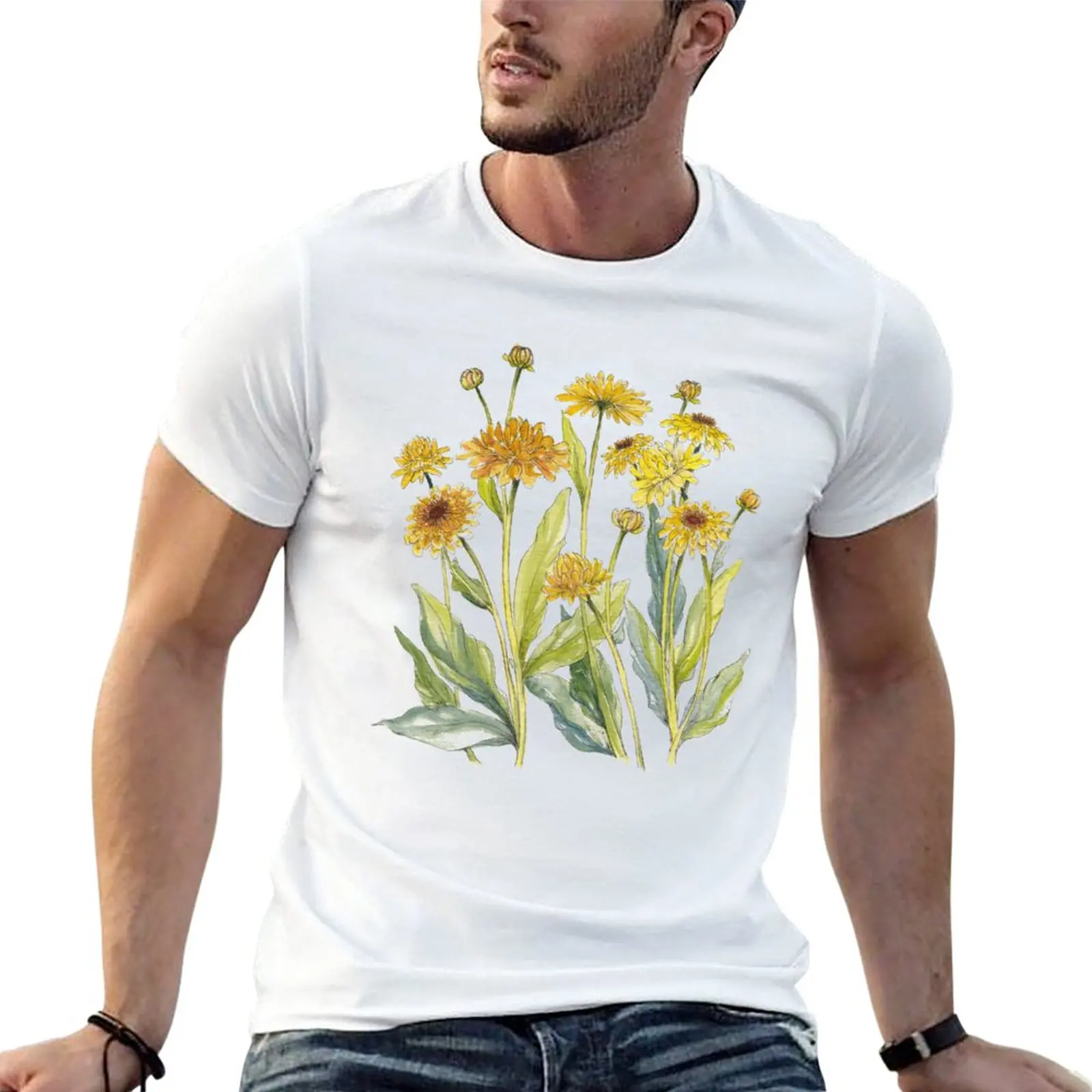 

Yellow Paper Daisies T-Shirt blacks oversized Aesthetic clothing korean fashion heavyweight t shirts for men
