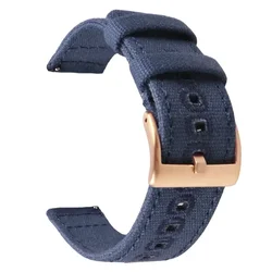 Braided Canvas Quick Release Watch Strap - Multiple Sizes Available for 20mm (Blue rose gold)