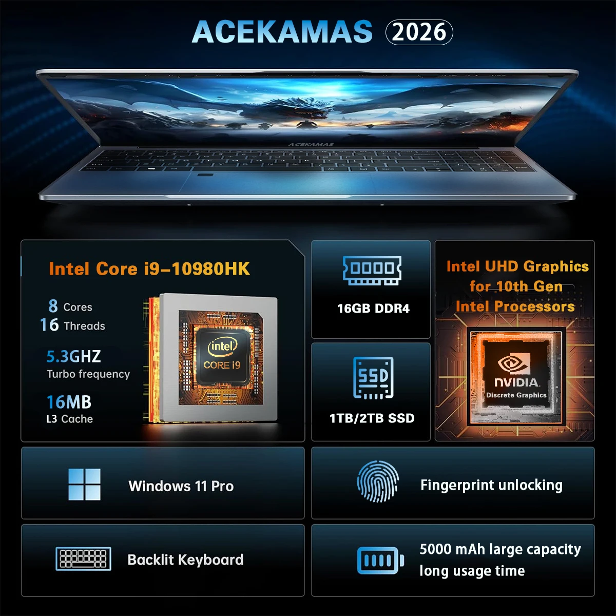 2026년 핫세일 15.6인치 게이밍 노트북 인텔 코어 i9-10980HK 16GB DDR4 1TB SSD 윈도우 11 프로 IPS FHD 지문인식 노트북 PC
