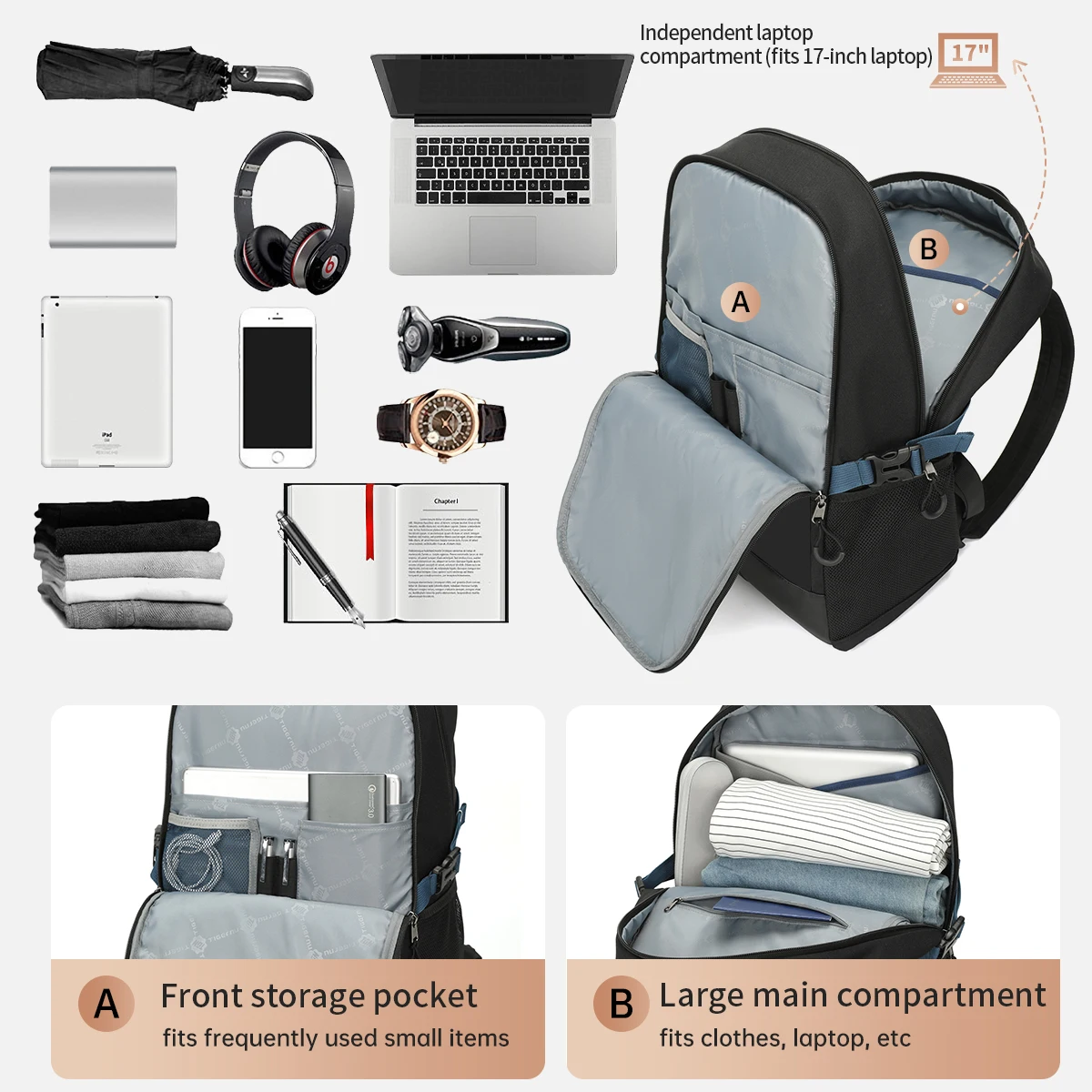 Lifetime Warranty Men Backpack 17inch Laptop Backpack Men Backpack For School For Travel Large Capacity Backpack Bag Schoolbag 2