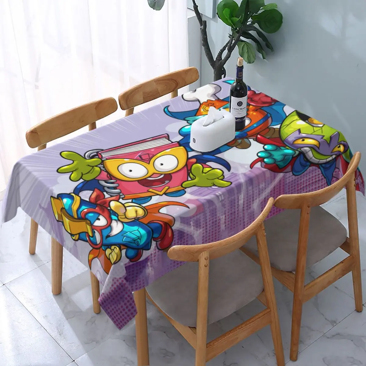 

Rectangular Waterproof SuperZings Comic Table Cover Fitted Cartoon Super Zings Game Table Cloth Backed Tablecloth for Dining