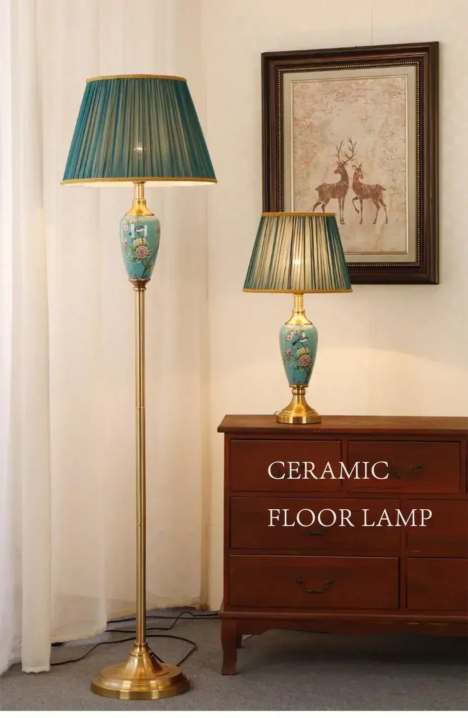 Description Picture 2 of itemCeramic Floor Lamp Home Decoration Sofas Stand Light European Retro Table Lamp Living Room Floor Lamp Bedroom Bedside