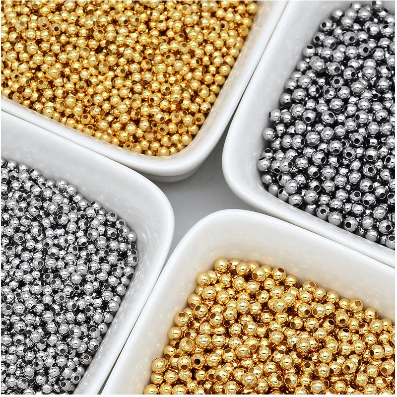 2-8mm Stainless Steel Beads for Jewelry Making Loose Spacer Beads Ball Hole 1-1.5mm for Bracelets Jewelry Components DIY Golden