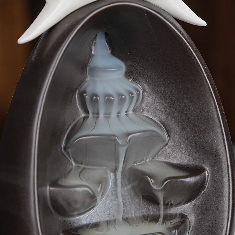 Hapivida Bruciatori di incenso a riflusso, Ornamenti di Statua di Gufo Porta incenso a riflusso di Cascata Decorazione di Ornamenti per aromaterapia per l'home Office Yoga