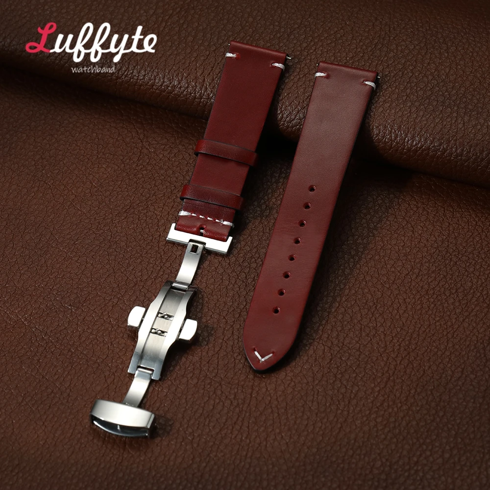 Premium Leather Watch Band with Quick Release & Butterfly Buckle - Universal Size