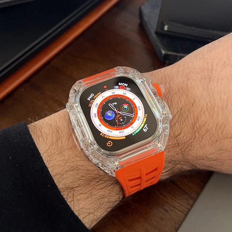ENKAY HAT-PRINCE For Apple Watch Ultra 49mm Waterproof Case Tempered Glass Screen Protector Hard PC Full Protection Watch Cover - Dark Blue Wholesale
