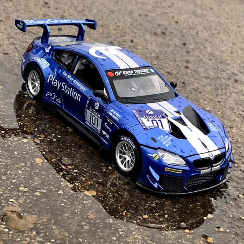 1:32 BMW M6 GT3 Alloy Racing Car Model Diecasts Metal Toy Vehicles Simulation Sound and Light Collection Kids Toy Gift F129 1 24 alloy nissan skyline ares r35 racing diecasts