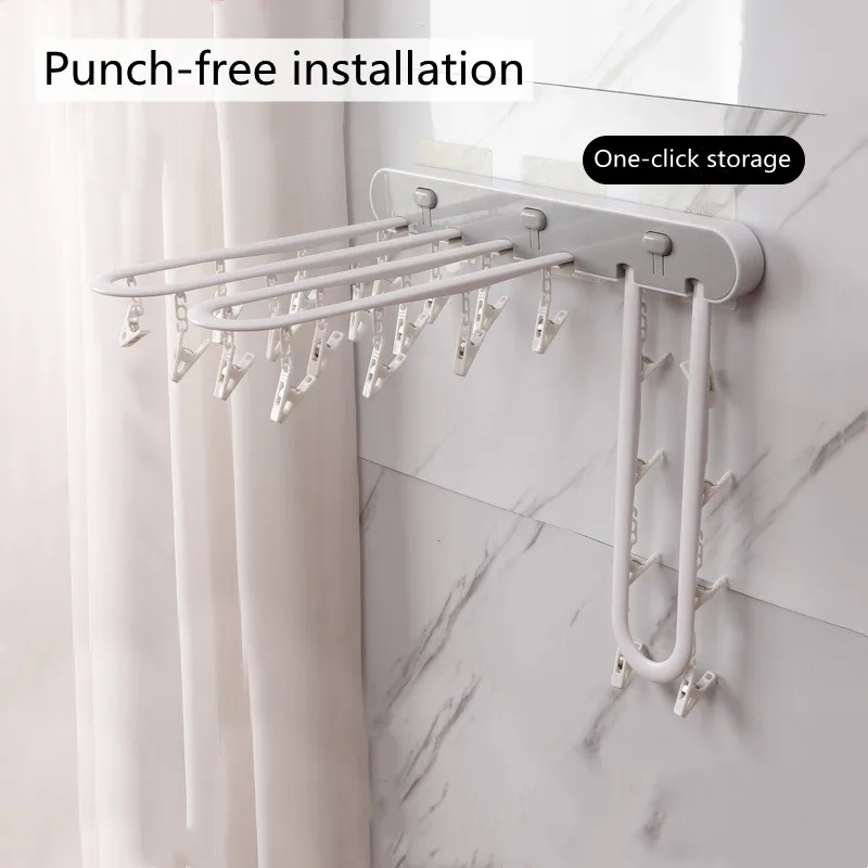 

With 24 Bra Mounted Rack Drying Bathroom Clothes Wall Racks Hanger Underwear Clips For Drying Punch-free Foldable Socks