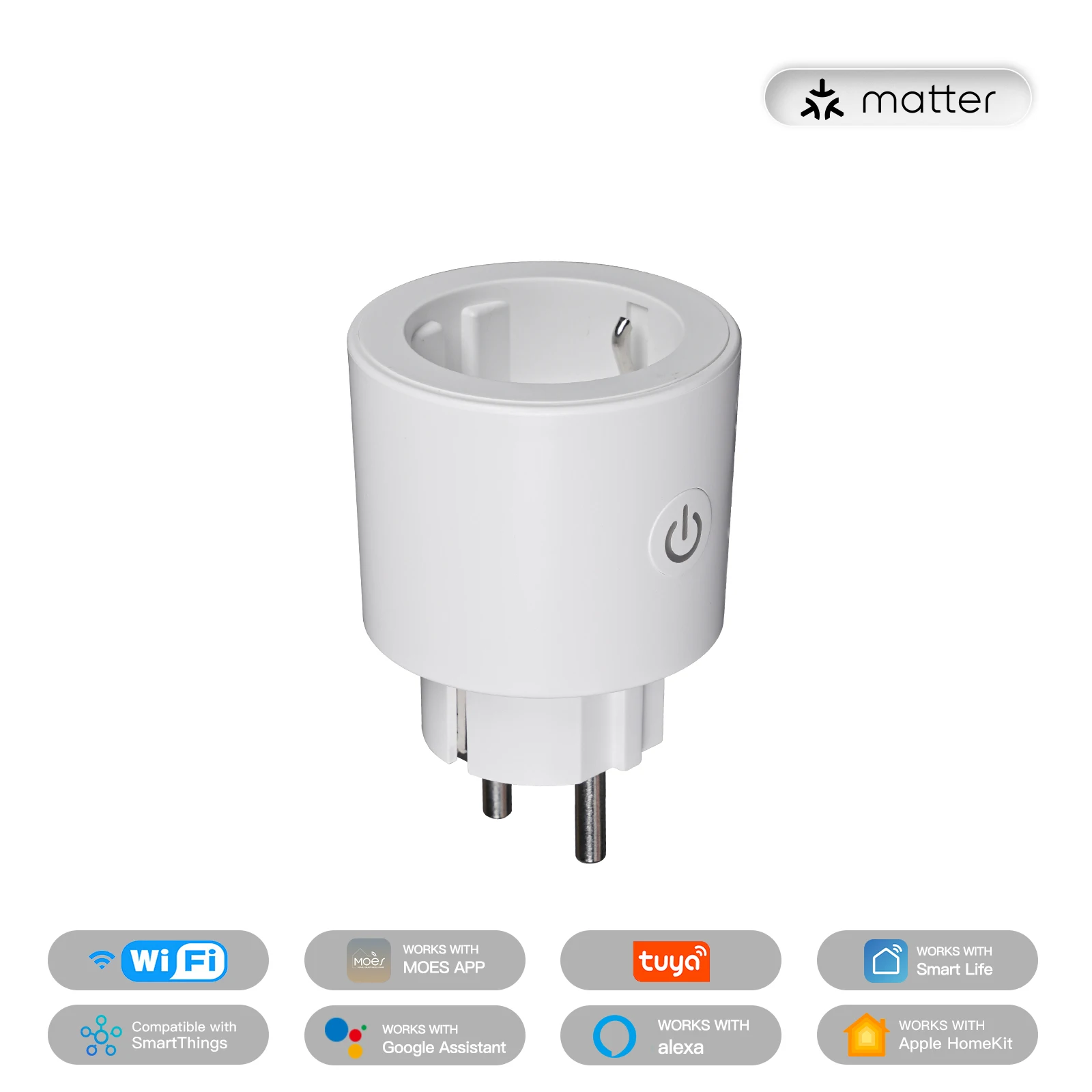MOES Smart Plug Matter Wi-Fi Socket 16A Smart Timer Outlet Монітор живлення Підтримка TUYA Apple Homekit Робота з Google Home Alexa