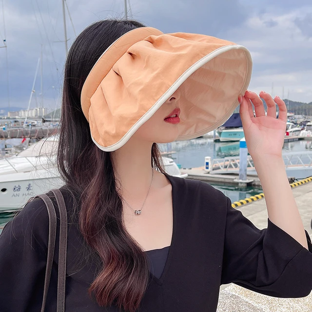 New Solid color empty top sun hat women's summer hat folding vinyl