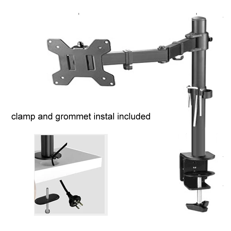 Full Motion Computer Monitor Holder Grampo Grommet Base Rotação de 360 Graus Único Computador Mount Braço Longo pc Stand 99 kg 10 27 M051