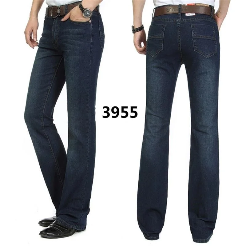 Male Bell Bottom Denim Trousers Slim Black Boot Cut Jeans Men's Clothing Casual Business Flares Pants 5