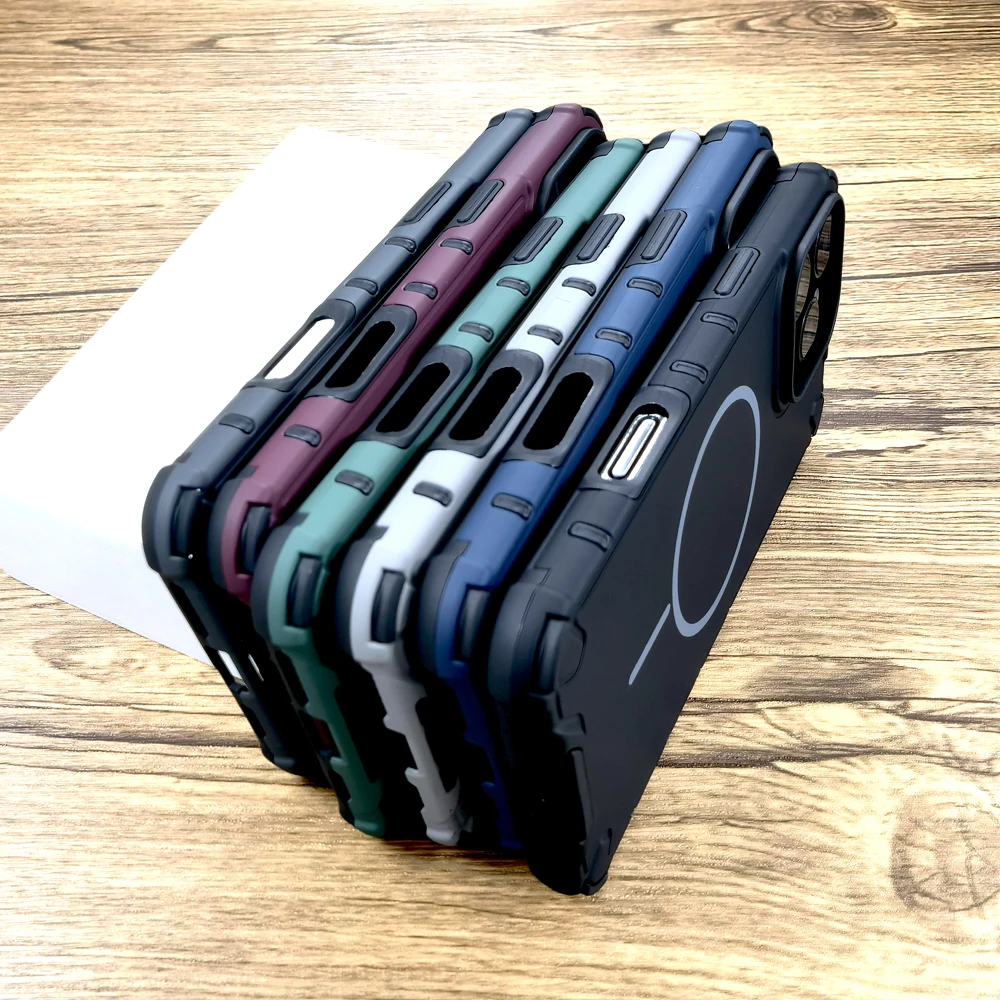 Luxury Shockproof Armor Matte Case For iPhone 17 16 15 14 13 12 Pro Max 16Pro 15Pro For Magsafe Mag Safe Wireless Charge Cover 2