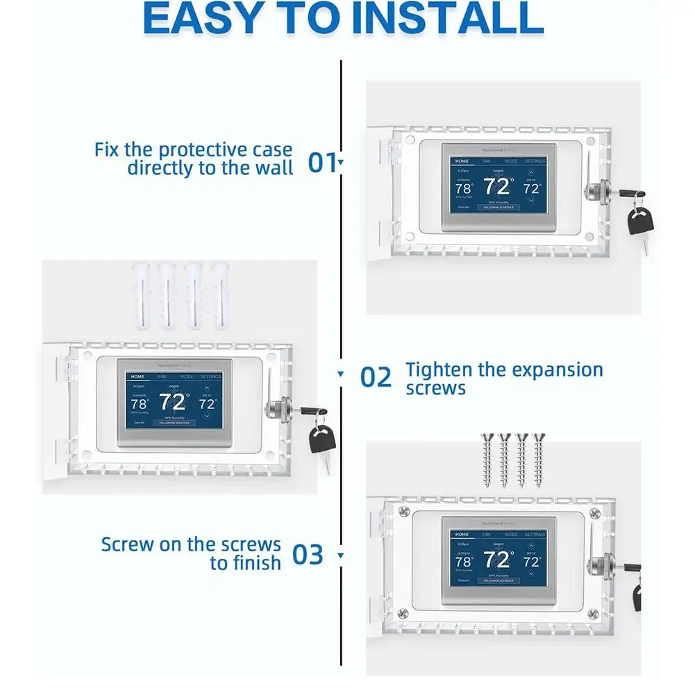 Universal Thermostat Lock Box Key Clear Large Thermostat Cover Wall Guard Fits Thermostats thermostat lock box