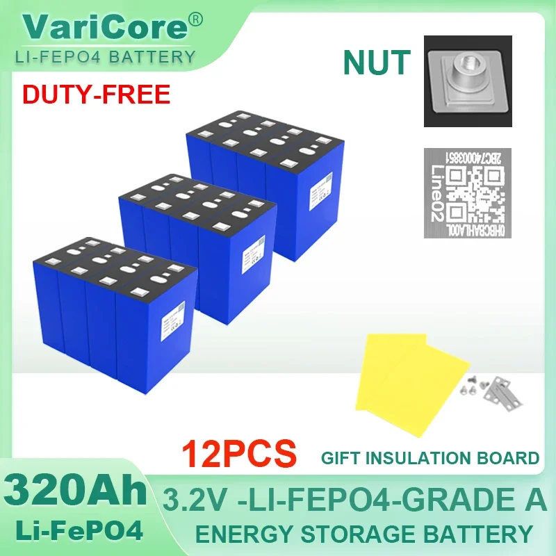 12pcs 3.2V 320Ah Lifepo4 Rechargeable Battery Lithium Iron Phosphate Travel Solar RV Campers Cell 4s 12v 24v batteries Grade A