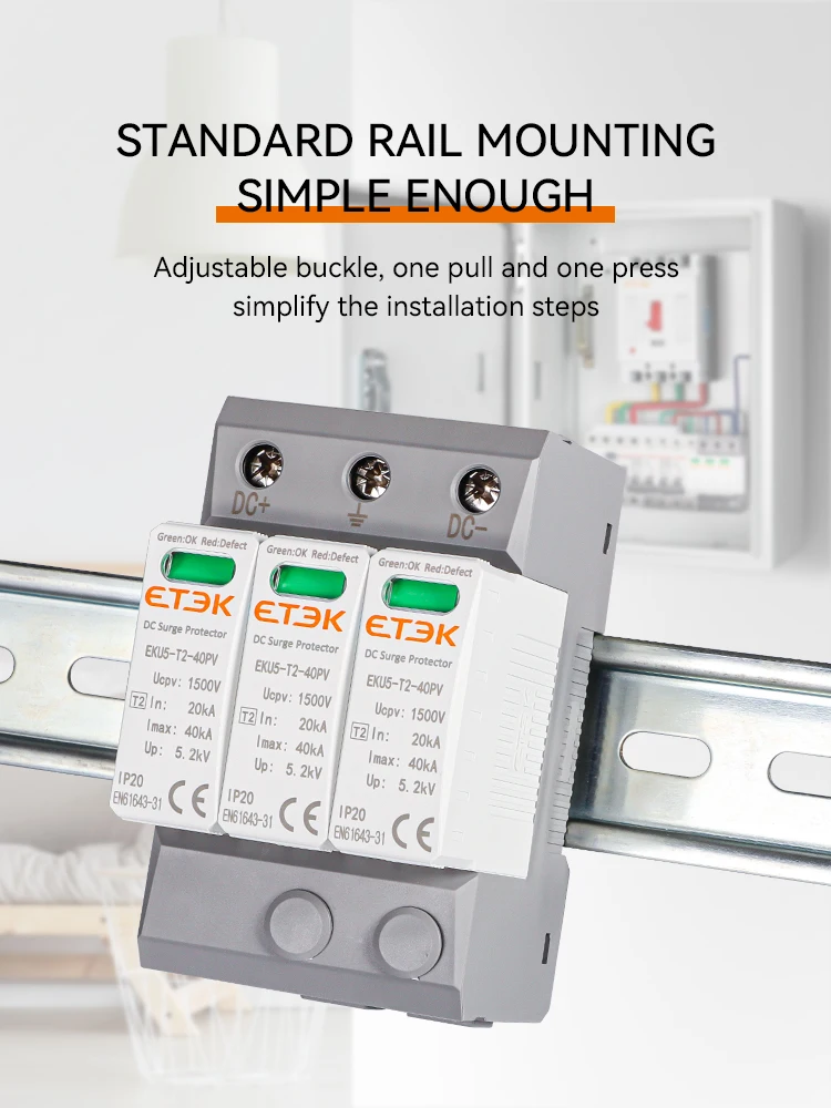 ETEC DC SPD House Surge Protective Device 2P 3P 600V 1000V 1500V Type PV 20-40KA