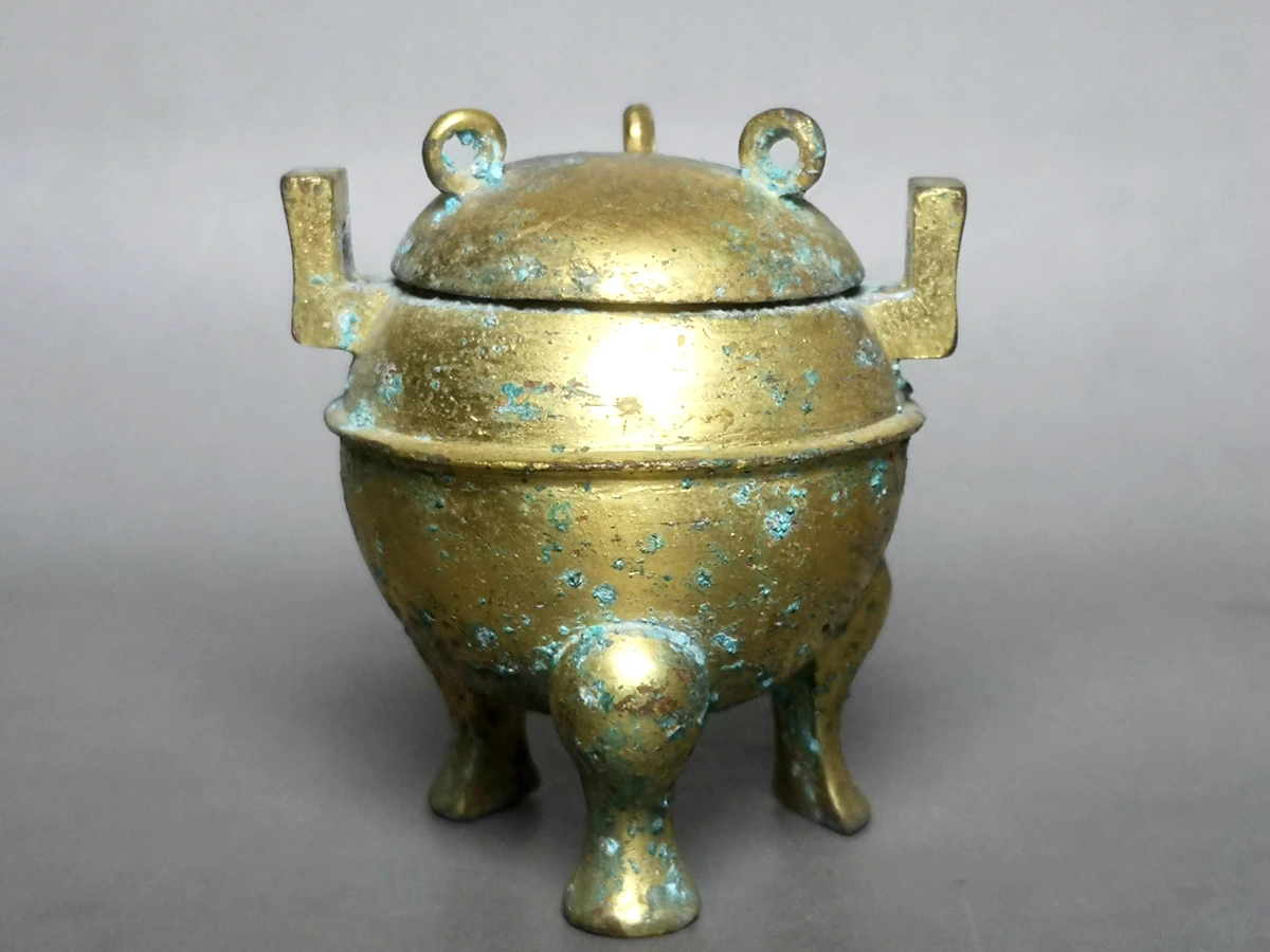 

YIZHU CULTUER ART Heigh 2.4 inch Old China Zhan Han Period Bronze Gilt Gilded Carving Smoked Incense Burner Censer Aroma Lamp