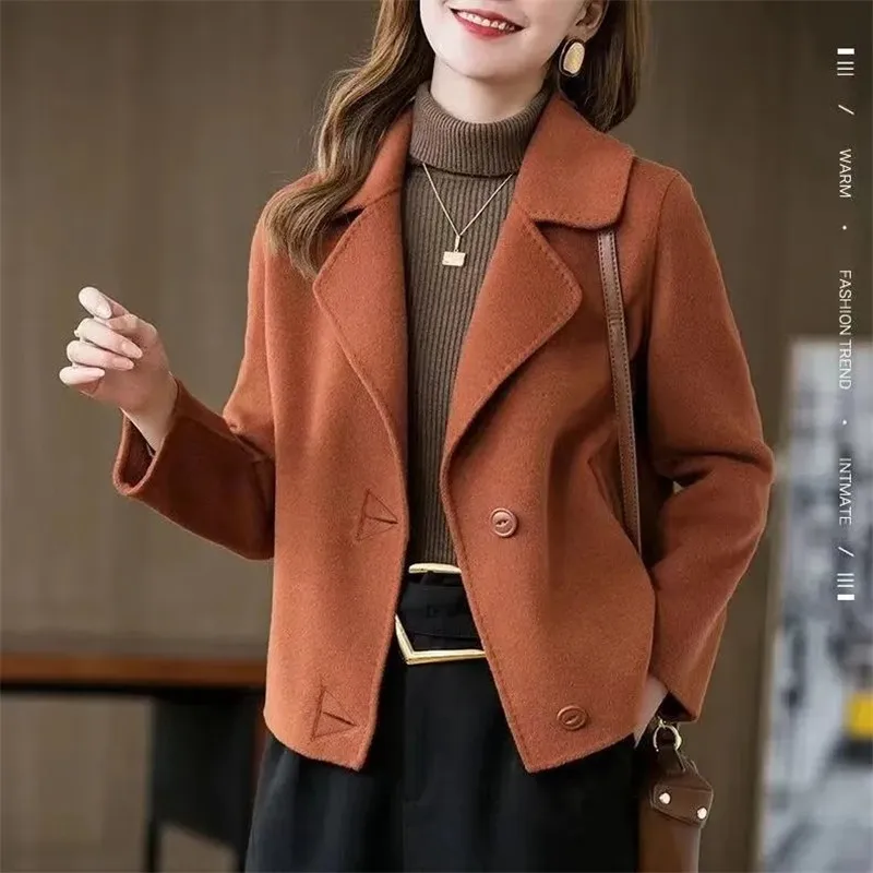 

Fashion Short Women's Faux Woolen Coat 2024 Spring Autumn New Korean Double Sided Wool Jacket Casual Outerwear Female Tops H3108
